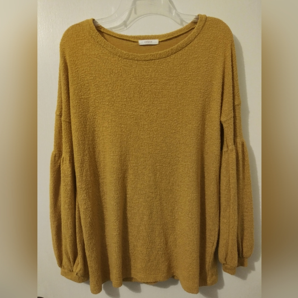 Cherish Sweater Women Small Yellow Long Balloon Sleeve Textured Knit Boat Neck